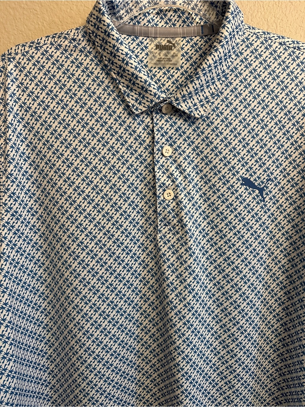 Puma Blue Palm Tree Patterned Performance Polo Shirt - Picture 3 of 5